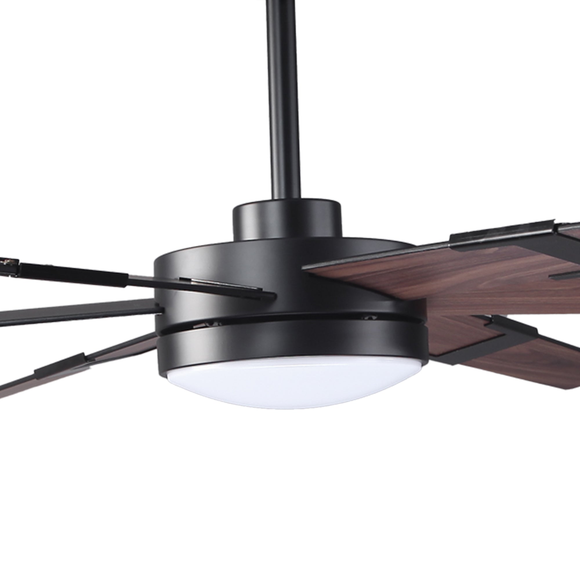 Modern ceiling fan with dark wood blades and integrated LED light