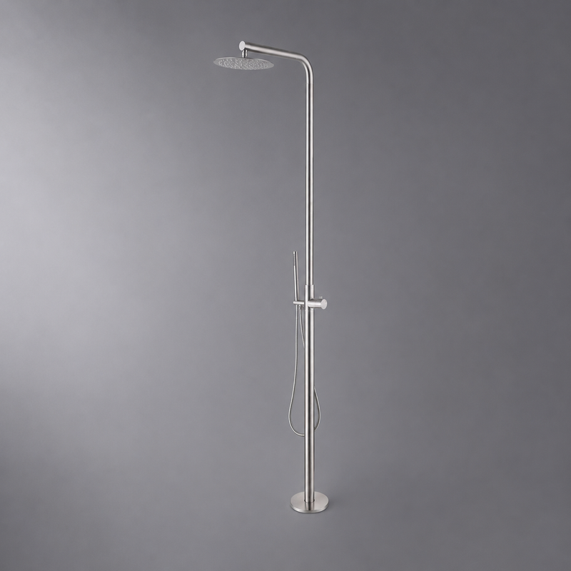 Curved Freestanding Outdoor Shower - Brushed