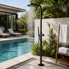 Curved Freestanding Outdoor Shower - Matte Black