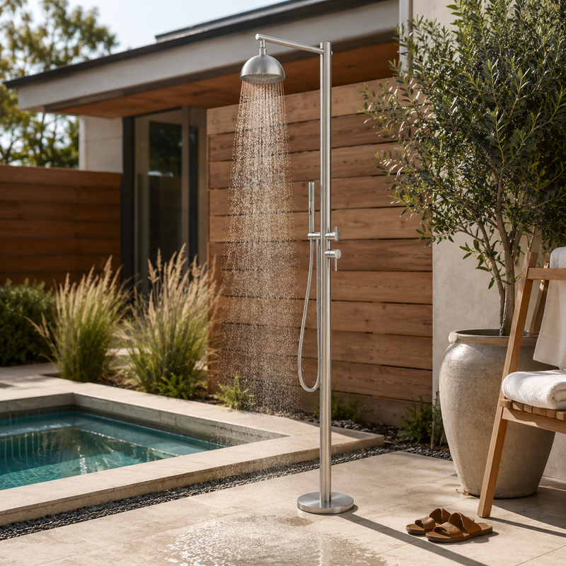 Dome Freestanding Outdoor Shower – Brushed