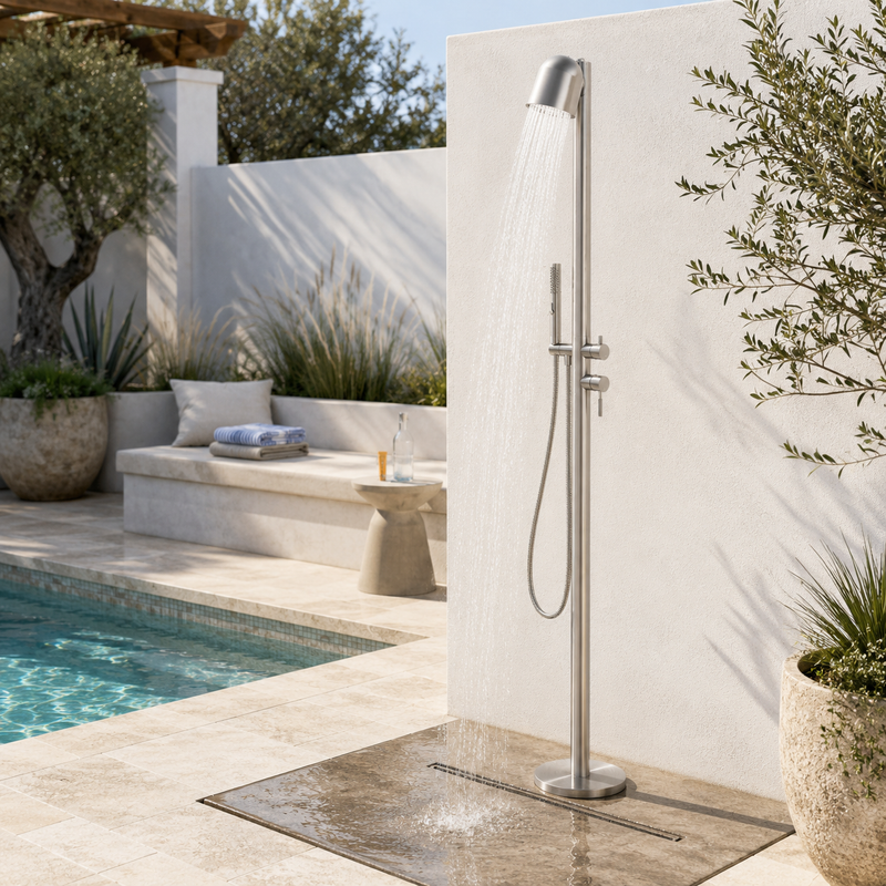 Cap Freestanding Outdoor Shower – Brushed