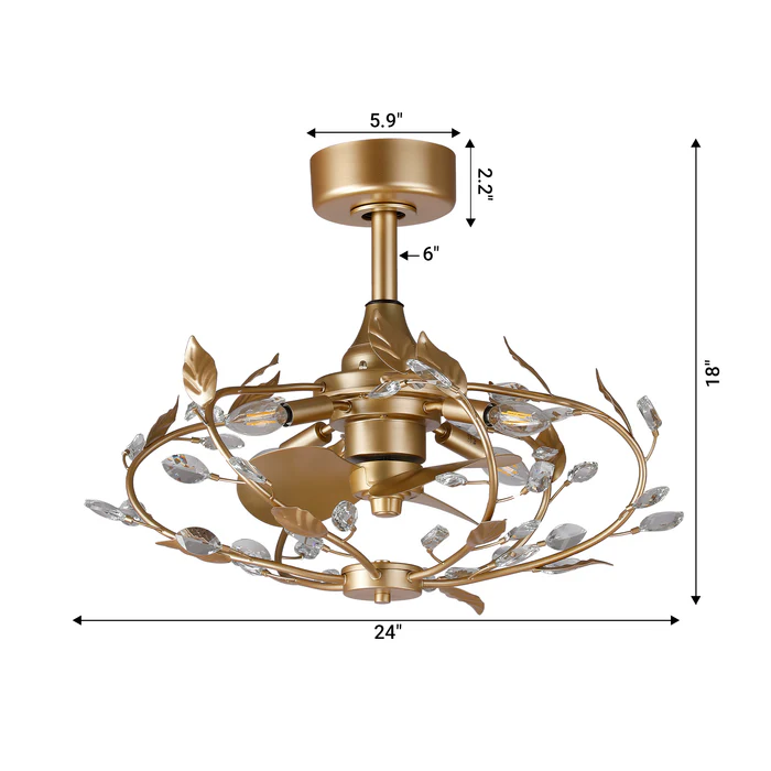 24 Inch Alexia Golden Crystal Ornament Fandelier with Remote Control - Perimost