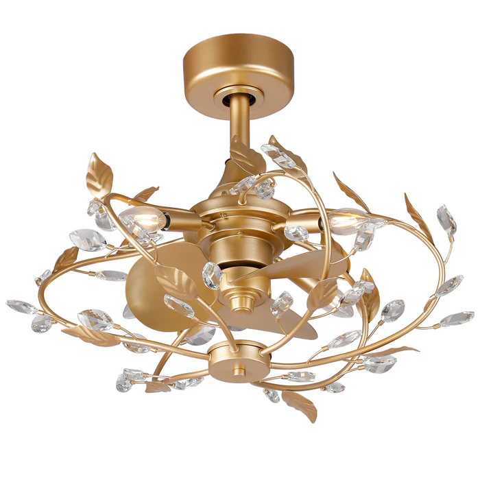 24 Inch Alexia Golden Crystal Ornament Fandelier with Remote Control - Perimost