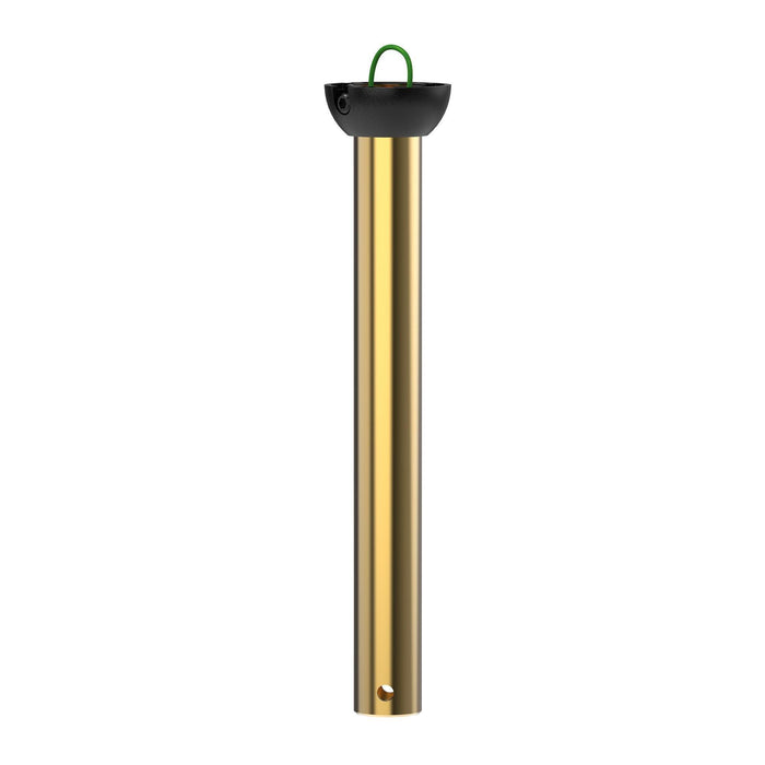 Gold ceiling fan downrod with black mounting cap for modern ceiling fans and lighting.