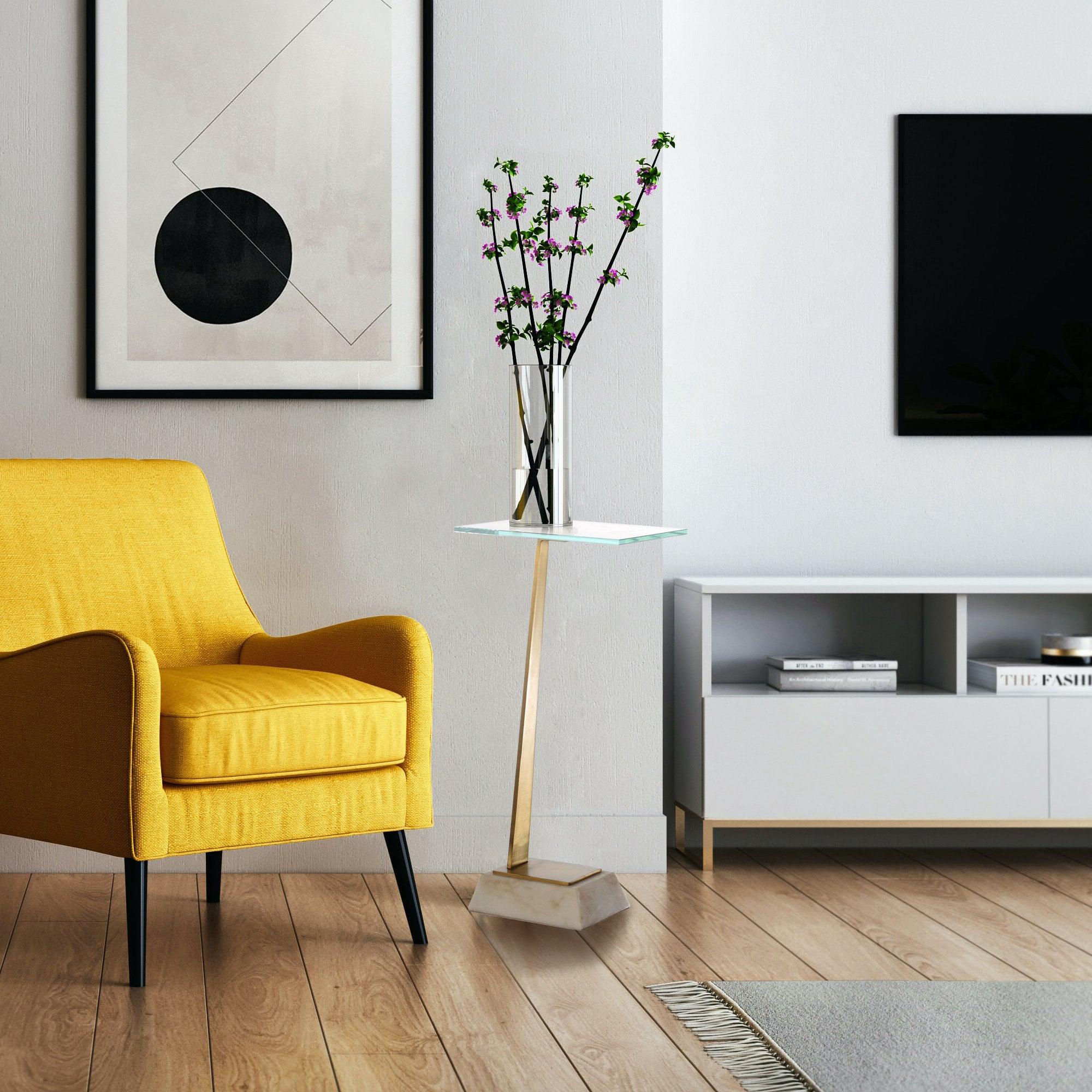 Golden Square Side Table with Marble Base - ParrotUncle