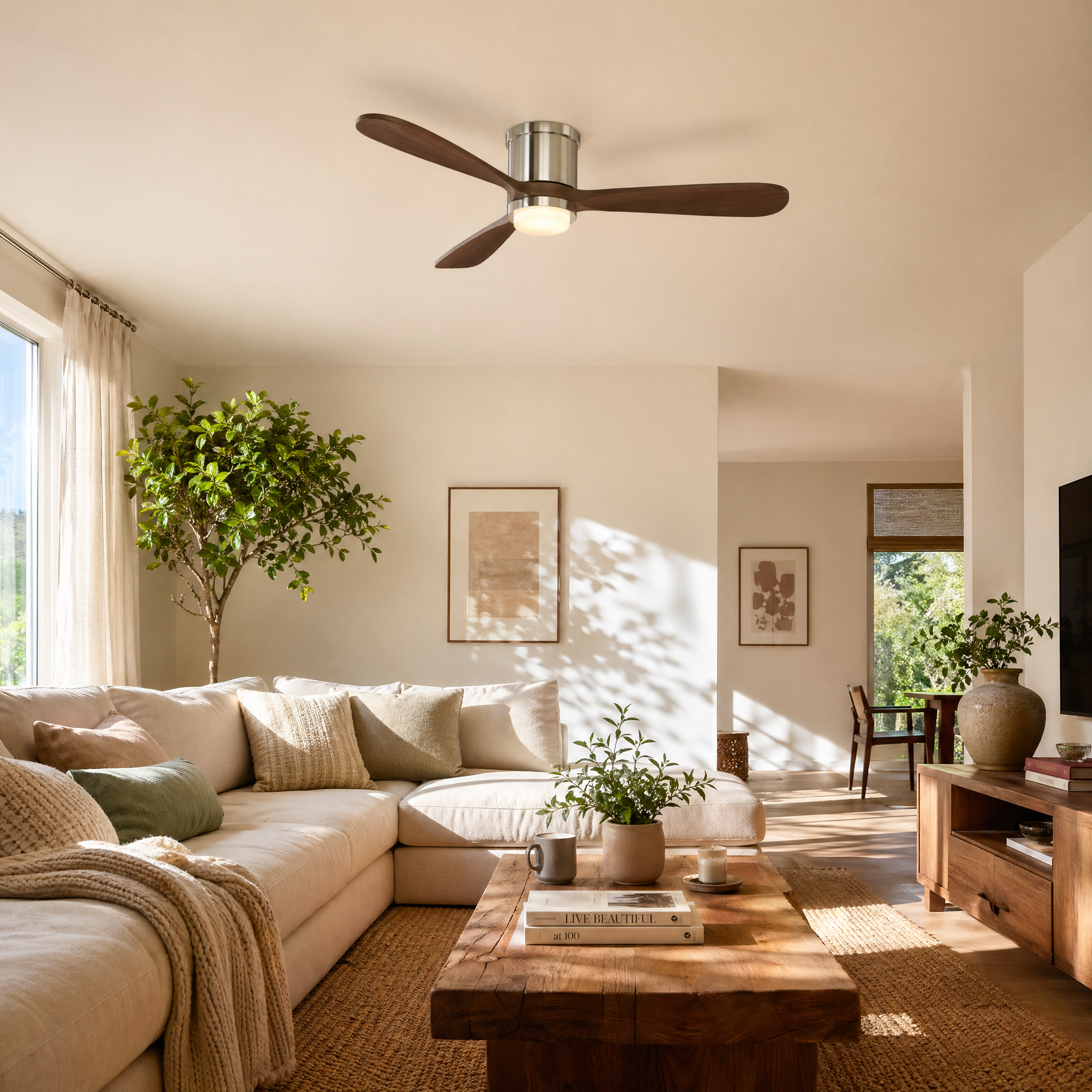 Mayna Flush Ceiling Fan 52" · Dark Walnut Solid Wood Blades