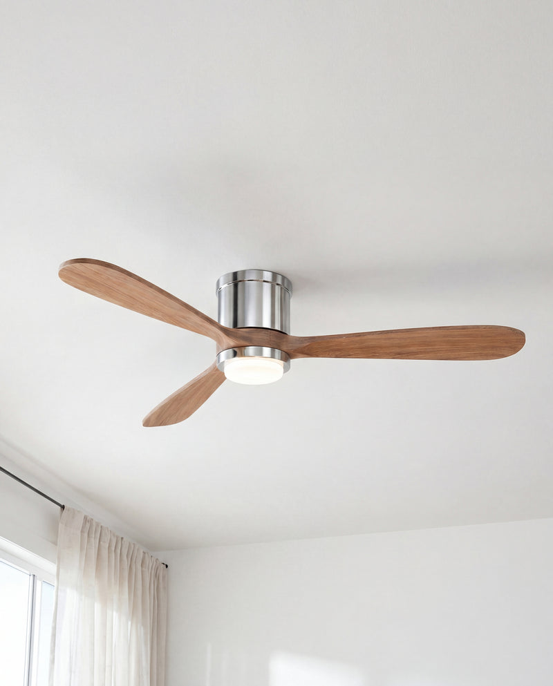 Mayna Flush Ceiling Fan 52" · Light Walnut Solid Wood Blades