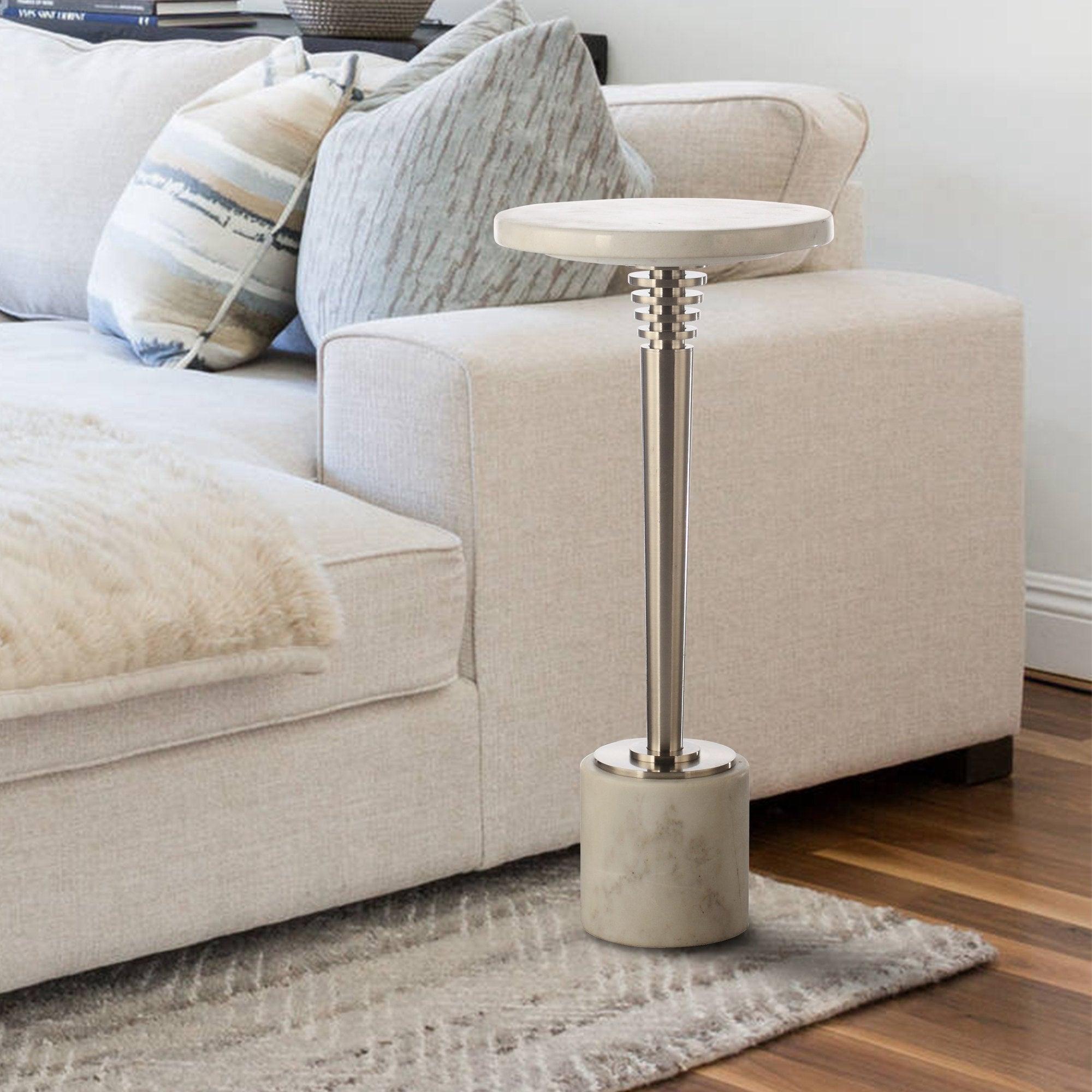 White Marble & Metal Table with Pedestal Base - ParrotUncle